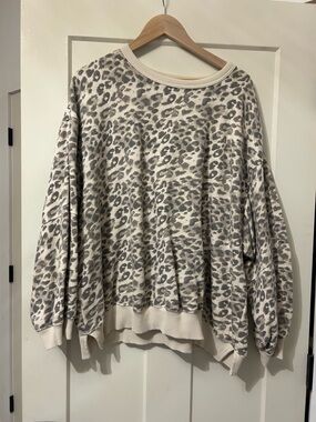 aerie Neutral Leopard Print Crewneck Pullover